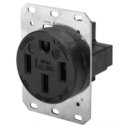Hubbell Wiring Device - Hubbell HBL9450A 50 Amp 125/250 Volt 3-Pole 4-Wire NEMA 14-50R Black Straight Blade Receptacle
