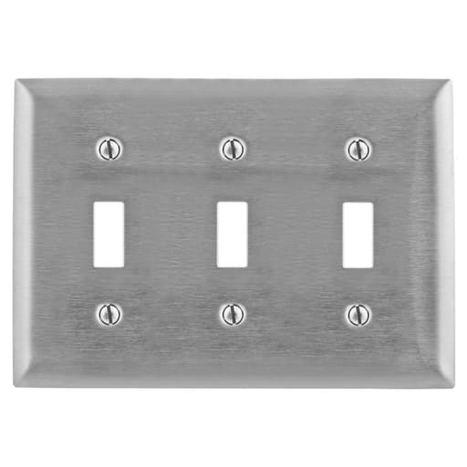 Hubbell Wiring Device - Hubbell SS3 3-Gang Stainless Steel 3-Toggle Switch Strap Mount Wallplate