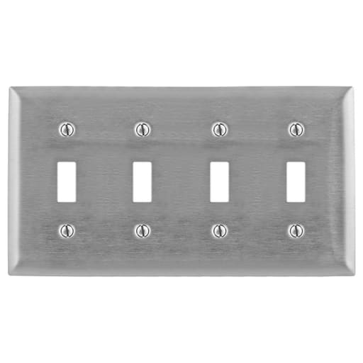 Hubbell Wiring Device - Hubbell SS4 4-Gang Stainless Steel 4-Toggle Switch Strap Mount Wallplate