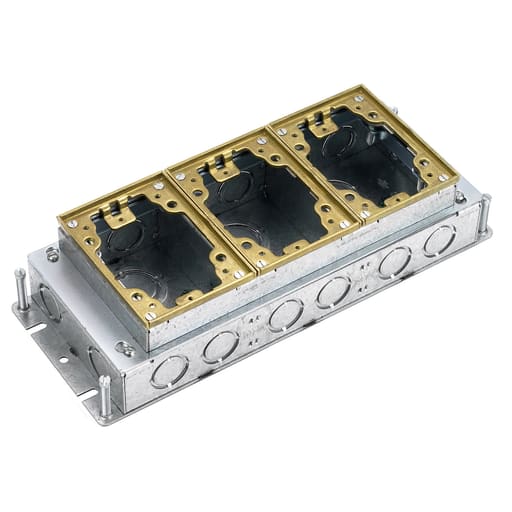 Hubbell Wiring Device - Hubbell B2423 3-Gang 34 In? Brass Stamped Steel Rectangular Floor Box