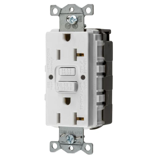 Hubbell Wiring Device - Hubbell GFRST20SNAPW 20 Amp 125 Volt 2-Pole 3-Wire NEMA 5-20R White GFCI Receptacle
