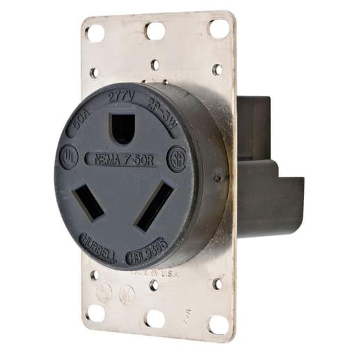 Hubbell Wiring Device - Hubbell HBL9365 50 Amp 277 Volt 2-Pole 3-Wire NEMA 7-50R Black Straight Blade Receptacle
