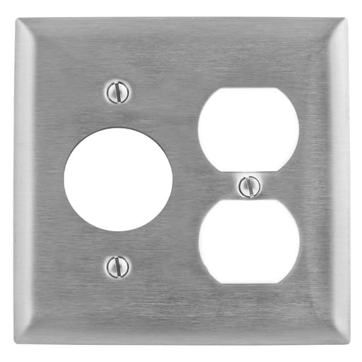 Hubbell Wiring Device - Hubbell SS8720 2-Gang Stainless Steel 1-Duplex 1-Single Receptacle Screw Mount Combination Wallplate