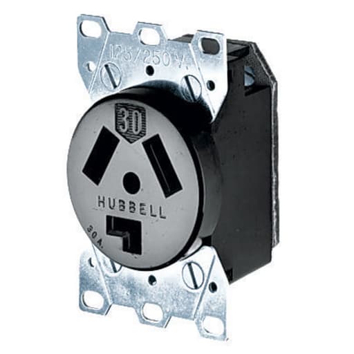 Hubbell Wiring Device - Hubbell HBL9350 30 Amp 125/250 Volt 3-Pole 3-Wire NEMA 10-30R Black Phenolic Straight Blade Device Receptacle