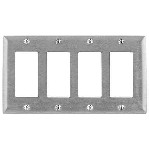 Hubbell Wiring Device - Hubbell SS264 4-Gang Stainless Steel 4-Decorator Switch Screw Mount Wallplate