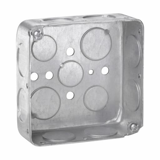 Crouse-Hinds - Crouse-Hinds TP412 4" Square Outlet Box, 1-1/2" Deep, Drawn Steel, 3/4" Side, 1/2" & 3/4" Bottom Knockouts