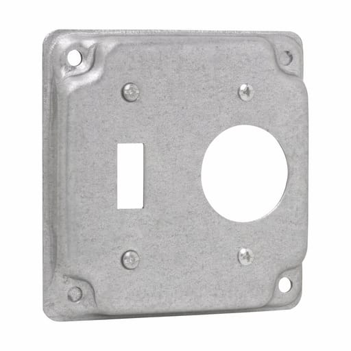 Crouse-Hinds - Crouse-Hinds TP504 4" Square Surface Cover, Toggle Switch/Single Receptacle, 1-13/32" Hole, 1/2" Raised, 5.5cu.in, Steel