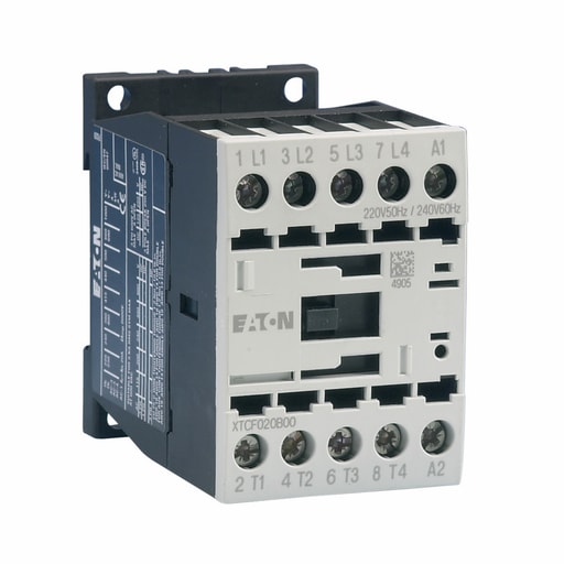 Cutler-Hammer / Eaton - Cutler-Hammer XTCF020B00A XT IEC contactor, 20A, 110 Vac 50 Hz, 120 Vac 60 Hz, 0NO-0NC, 20A, Frame B, 45 mm, 50-60 Hz, 1, 2/3, 3, 10, 10 hp (1/3PH @115, 230/200, 230, 460, 575 V), Four-pole, , Screw ter