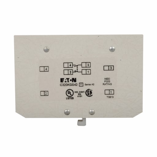 Cutler-Hammer / Eaton - Eaton Electrical C320KGS42 600 VAC 10 Amp 250 VDC 0.55 Amp 1NO 1NC Snap-On Terminal Contactor Auxiliary Contact