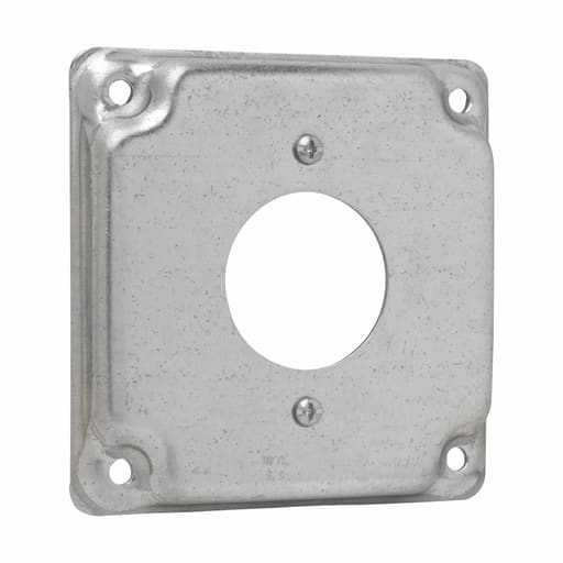 Crouse-Hinds - Crouse-Hinds TP507 4" Square Surface Cover, (1) 20 Amp Single Receptacle, 1-19/32" Hole, 1/2" Raised, 5.5cu.in, Steel