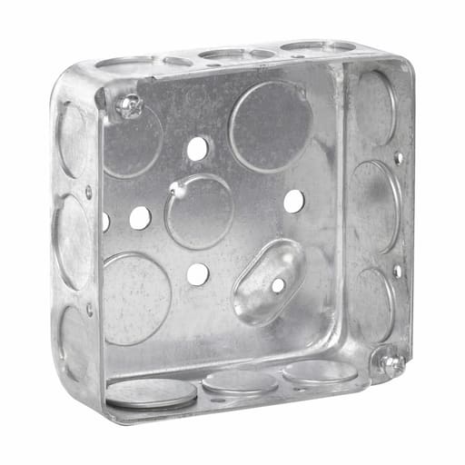 Crouse-Hinds - Crouse-Hinds TP414 4" Square Outlet Box, 1-1/2" Deep, Drawn Steel, 1/2" & 3/4" Side & Bottom Knockouts