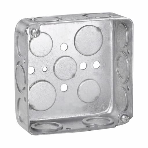 Crouse-Hinds - Crouse-Hinds TP405 4" Square Outlet Box, 1-1/2" Deep, Drawn Steel, 1/2" & 3/4" Side & Bottom Knockouts