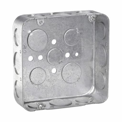 Crouse-Hinds - Crouse-Hinds TP548 4-11/16" Square Outlet Box, 1-1/2" Deep, 29.5cu.in, 1/2" & 3/4" Knockouts, Drawn Steel