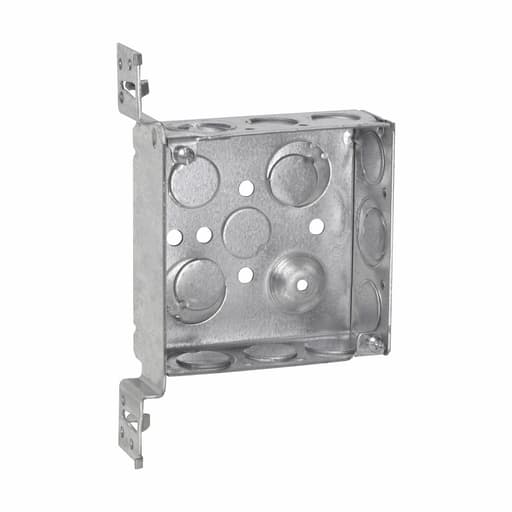 Crouse-Hinds - Crouse-Hinds TP423 4" Square Outlet Box, 1-1/2" Deep, Welded Steel, 1/2" & 3/4" Side & Bottom Knockouts, 'VMS' Bracket