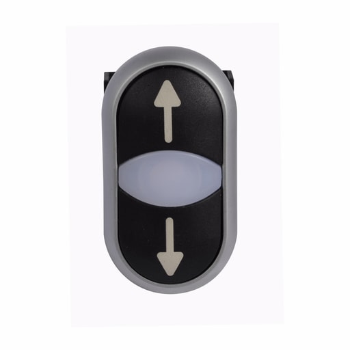Cutler-Hammer / Eaton - Cutler-Hammer M22-DDL-S-X7-X7 M22 modular pushbutton, 22.5 mm, Extended, Momentary, Illuminated, Bezel: Silver, Button: Top/bottom: Black, Inscription: Top up arrow, Bottom down arrow/ X7, IP66, NEMA 4X