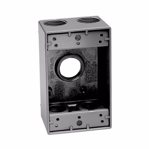 Crouse-Hinds - Crouse-Hinds TP7050 1-Gang Weatherproof Outlet Box w/ Lugs, 2" Deep, 18cu.in., (5) 3/4" Outlet Holes, Gray