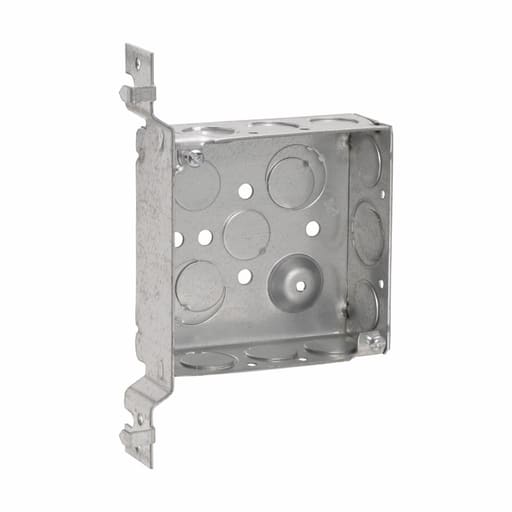 Crouse-Hinds - Crouse-Hinds TP425 4" Square Outlet Box, 1-1/2" Deep, Welded Steel, 1/2" & 3/4" Side & Bottom Knockouts, 'VP' Bracket