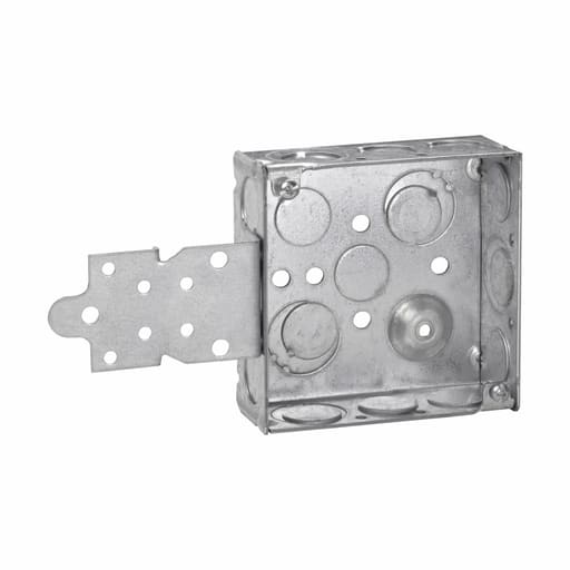 Crouse-Hinds - Crouse-Hinds TP418 4" Square Outlet Box, 1-1/2" Deep, Welded Steel, 1/2" & 3/4" Side & Bottom Knockouts, 'F' Set Flush Bracket