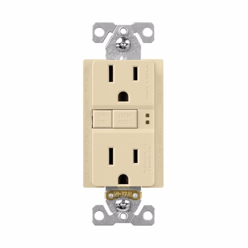 Cooper Wiring Device Arrow/Eagle - Arrow Hart Wiring TRSGF15V 15 Amp 125 VAC 2-Pole 3-Wire NEMA 5-15R Ivory Self Test GFCI Duplex Receptacle