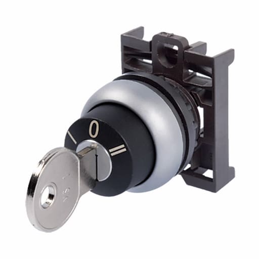 Cutler-Hammer / Eaton - Cutler-Hammer M22-WRS M22 Modular Two Position Key-Operated Selector Switch, 22.5 mm, Maintained, Key removable left/ right, Non-illuminated, Bezel: Silver, Button: Black, MS1, IP66, NEMA 4X, 13, Two-Po