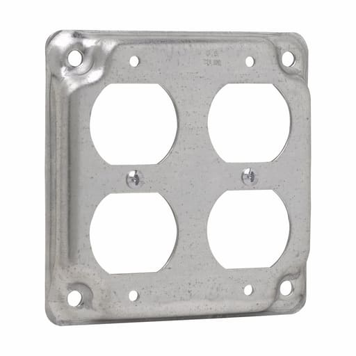 Crouse-Hinds - Crouse-Hinds TP510 4" Square Surface Cover, (2) Duplex Receptacles, 1/2" Raised, 5.5cu.in, Steel