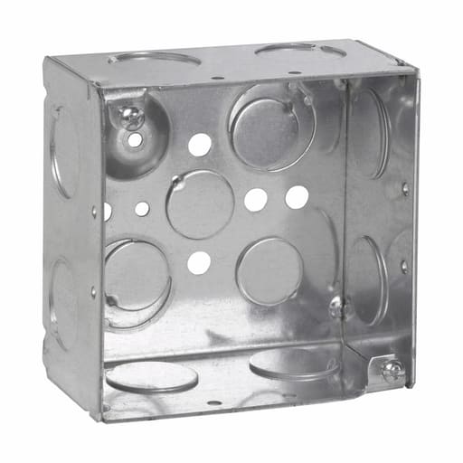 Crouse-Hinds - Crouse-Hinds TP432 4" Square Outlet Box, 2-1/8" Deep, Welded Steel, 3/4" Side, 1/2" & 3/4" Bottom Knockouts