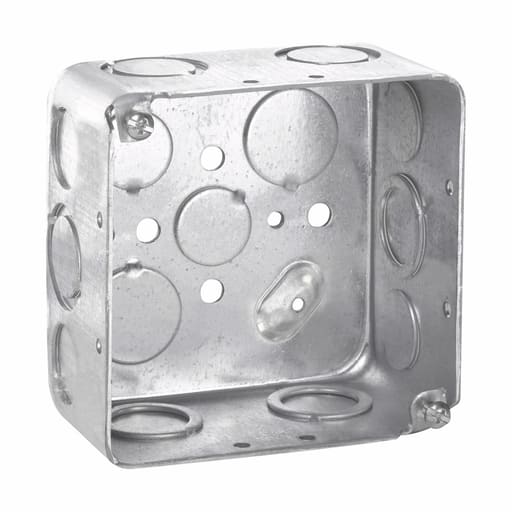 Crouse-Hinds - Crouse-Hinds TP438 4" Square Outlet Box, 2-1/8" Deep, Drawn Steel, 1/2" & 3/4" Side & Bottom Knockouts