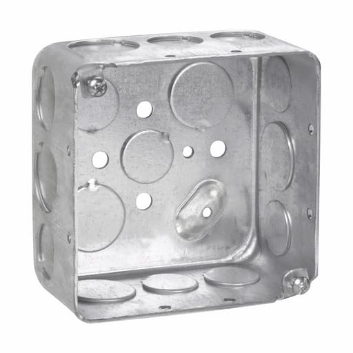 Crouse-Hinds - Crouse-Hinds TP434 4" Square Outlet Box, 2-1/8" Deep, Drawn Steel, 1/2" & 3/4" Side & Bottom Knockouts