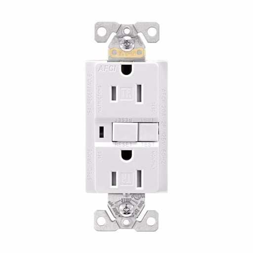 Cooper Wiring Device Arrow/Eagle - Eaton Wiring Devices TRAFCI15W 15 Amp 125 VAC 2-Pole 3-Wire NEMA 5-15R White AFCI Duplex Receptacle