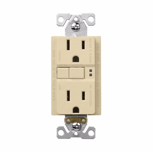 Cooper Wiring Device Arrow/Eagle - Arrow Hart Wiring SGF15V 15 Amp 125 VAC 2-Pole 3-Wire NEMA 5-15R Ivory GFCI Duplex Receptacle