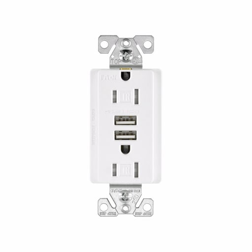 Cooper Wiring Device Arrow/Eagle - Eaton TR7755W-BOX 3.1A/5VDc USB Charger / 15A 125Vac Tamper Resistant Duplex Receptacle - White