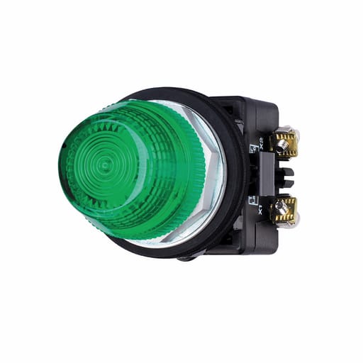 Cutler-Hammer / Eaton - Cutler-Hammer HT8HFGV7 HT800 pushbutton, Watertight and Oiltight-HT800, Indicating Light Unit, Standard actuator, Chrome, Incandescent, Full voltage, NEMA 3, 3R, 4, 4X, 12 and 13, Illuminated, Green, 12