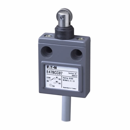 Cutler-Hammer / Eaton - Eaton Electrical E47BCC07 250 VAC 30 VDC 18 AWG SPDT IP67 Die-Cast Aluminum Roller Plunger Compact Limit Switch