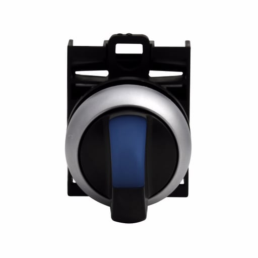 Cutler-Hammer / Eaton - Cutler-Hammer M22-WLKV-B M22 modular pushbutton, M22 Modular Selector Switch Operator, 22.5 mm, Knob, Momentary, Illuminated, Bezel: Silver, Button: Blue, IP66, NEMA 4X, 13, Two-Position, V, Light 100,0