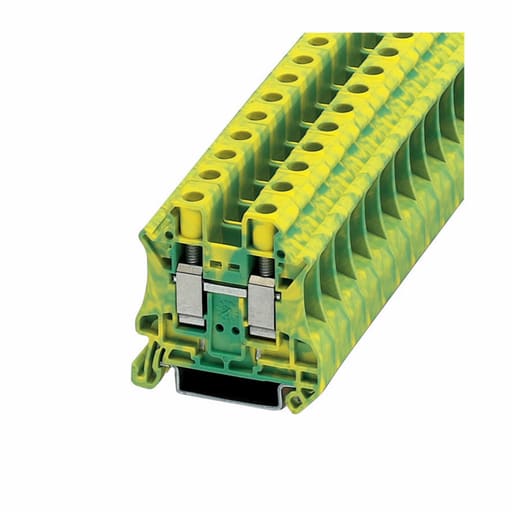 Cutler-Hammer / Eaton - Cutler-Hammer XBUT10PE XB IEC terminal block, Screw connection single level ground block, Green/yellow, 12 AWG/2.5 mm2, maximum wire