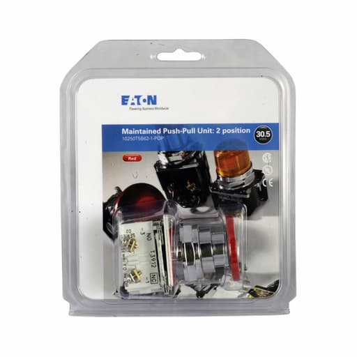 Cutler-Hammer / Eaton - Eaton Electrical 10250T5B62-1-POP 30.5 mm 1NO 1NC Maintained Red Die-Cast Zinc Mushroom Non-Illuminated Push-Pull Switch