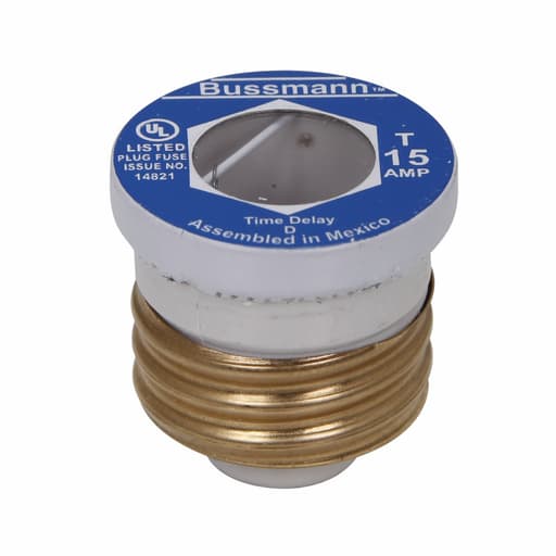 Edison Fuse - Bussmann T-15 125vAC 15amp Time-Delay Dual-Element Plug Fuse, Edison Base