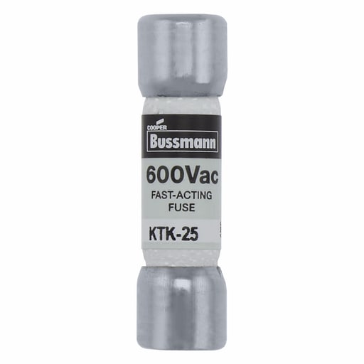Bussmann Mfg. - Bussmann KTK-25 25amp Fast-Acting Supplemental / Midget Fuse, Melamine Tube, 13/32" x 1-1/2", 600Vac