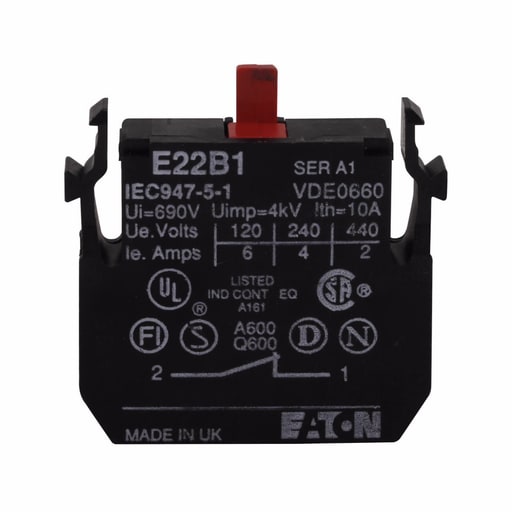 Cutler-Hammer / Eaton - Eaton Electrical E22B1 22.5 mm 1NC Screw Terminal Push Button Contact Block