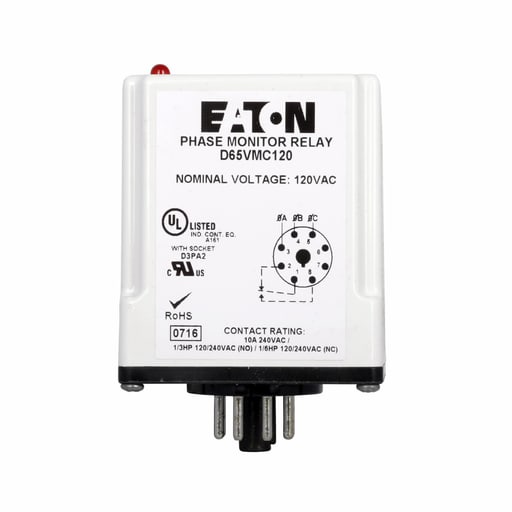 Cutler-Hammer / Eaton - Eaton Electrical D65VMLP480 208 to 480 Volt Din Rail Mount Voltage/Phase Monitoring Relay