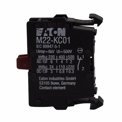 Cutler-Hammer / Eaton - Eaton Electrical M22-KC01 22.5 mm 500 VAC 2 Amp 1NC Screw Terminal Silver Push Button Contact Block