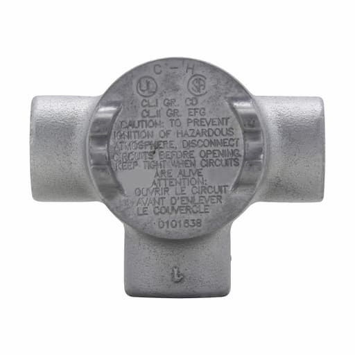 Crouse-Hinds - Crouse-Hinds GUAT14 Conduit Outlet Box, (3) 1/2" Hubs w/ 2" Cover Opening
