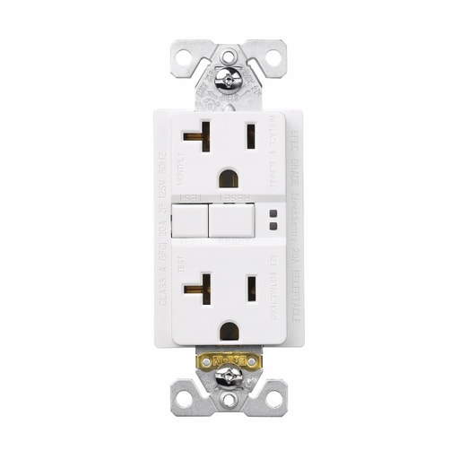Cooper Wiring Device Arrow/Eagle - Eaton Wiring Devices SGF20W 20 Amp 125 VAC 2-Pole 3-Wire NEMA 5-20R White GFCI Duplex Receptacle