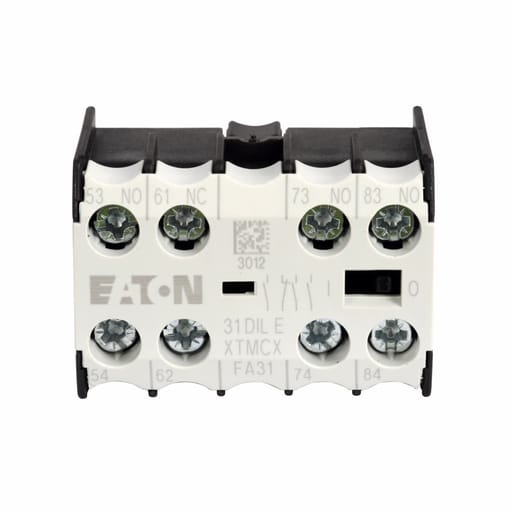 Cutler-Hammer / Eaton - Cutler-Hammer XTMCXFA31 Miniature Contactor Accessory - Auxiliary Contact, Four-pole, Screw terminals, 3NO-1NC contact configuration, 10A conventional thermal rating, Front mounting, used with XTRM miniature