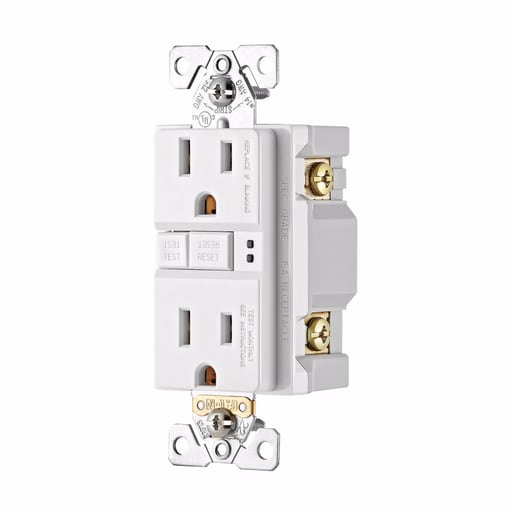 Cooper Wiring Device Arrow/Eagle - Arrow Hart Wiring SGF15W 15 Amp 125 VAC 2-Pole 3-Wire NEMA 5-15R White GFCI Duplex Receptacle