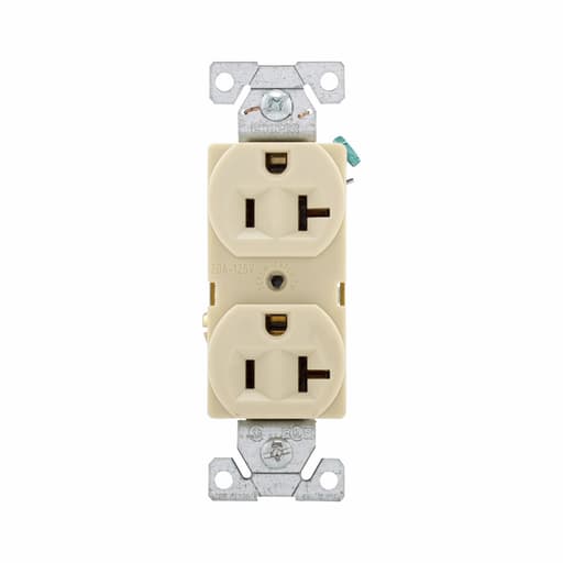 Cooper Wiring Device Arrow/Eagle - Arrow Hart Wiring BR20V 20 Amp 125 VAC 2-Pole 3-Wire NEMA 5-20R Ivory Straight Blade Duplex Receptacle