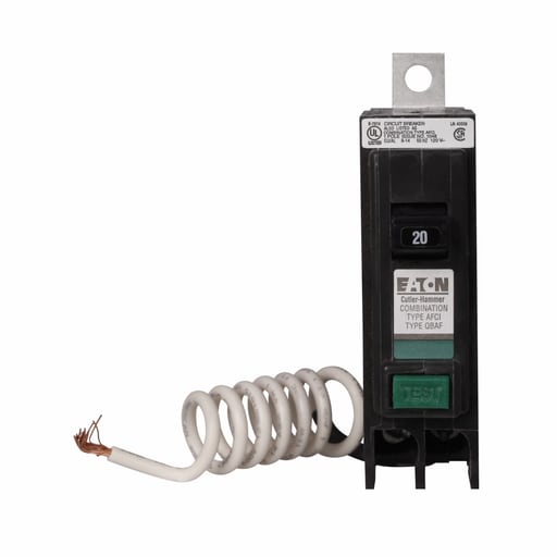 Cutler-Hammer / Eaton - Cutler-Hammer QBCAF1020 QB AFCI circuit breaker, Type QBCAF 1-inch Circuit Interrupter, Single-pole, 120/240V, 10 kAIC, Combination AFCI, 20A
