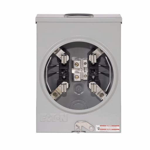 Cutler-Hammer / Eaton - Cutler-Hammer UHTRS101BE meter socket, 1-pos resi service, 125 A, Over, 3-5/16 inch hub open, #8-2/0 AWG, 4-jaw, 1-ph, #8-2/0 AWG, Horn bypass, Gnd conn (#14-#2 Cu), Triplex, 3-wire, Ringless, 600 Vac