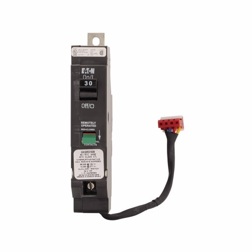 Cutler-Hammer / Eaton - Cutler-Hammer GHQRD1020 Type GHQ Remote Operated Circuit Breaker, Single-pole, 20A, 14 kAIC, 277V, 24 Vdc solenoid operated, Rectified AC or half rectified AC