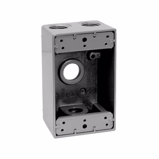 Crouse-Hinds - Crouse-Hinds TP7026 1-Gang Weatherproof Outlet Box w/ Lugs, 2" Deep, 18cu.in., (4) 1/2" Outlet Holes, Gray